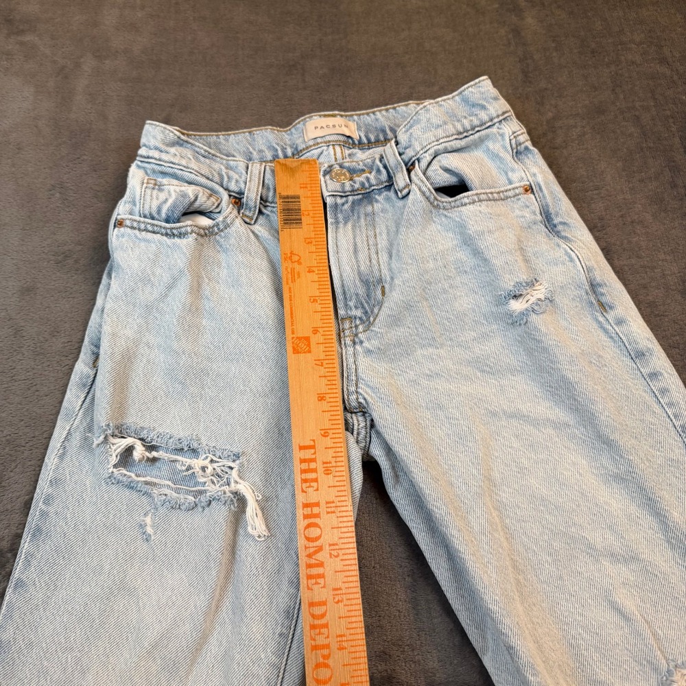 PacSun 90's Straight Jeans Womens 23 Light Wash Distressed Raw Hem Denim Pants - Picture 11 of 12